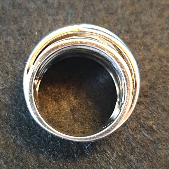 Chunky Vintage Sterling Silver Multi-Banded Interlocking Modernist Ring - Picture 6 of 15